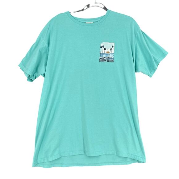 COMFORTWASH Teal Turquoise Cayman Islands Beach Scene Graphic T-Shirt Large - Picture 1 of 7